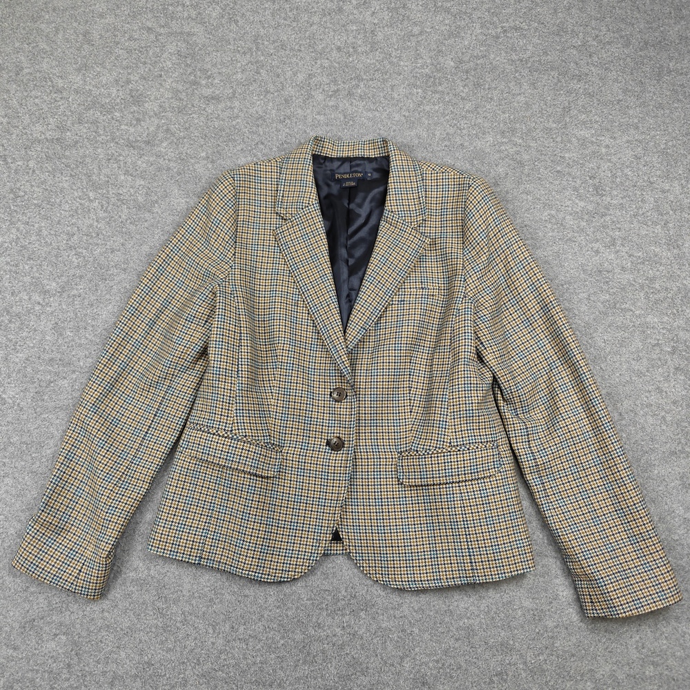 Pendleton Blazer Womens 12 Beige Lined Tailored 100% Wool Tweed Notch Lapel